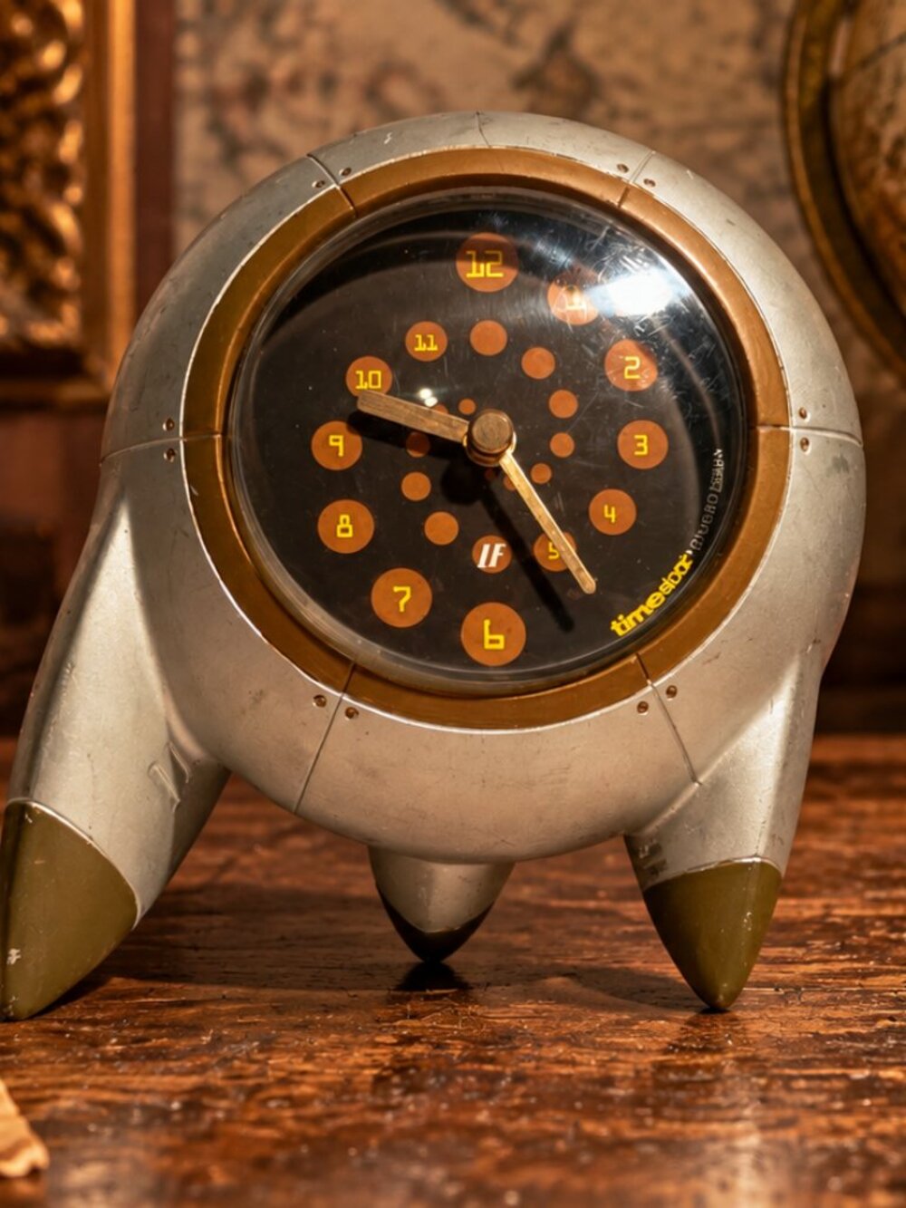 Vintage Timebox Rocket Spaceship Desk Clock Retro Space Age MCM Style